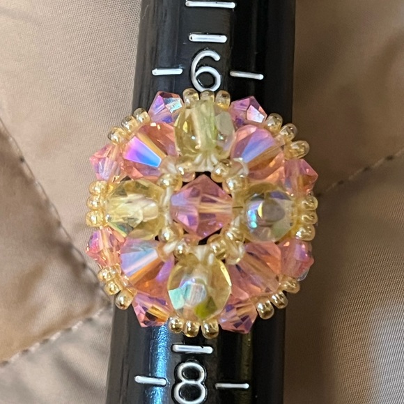 Bead pink and yellow Swarovski and Czech handmade ring - Picture 2 of 5